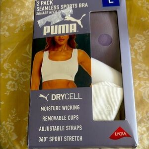PUMA  White Sports Bra 2-Pack. White and light purple or lavender shade